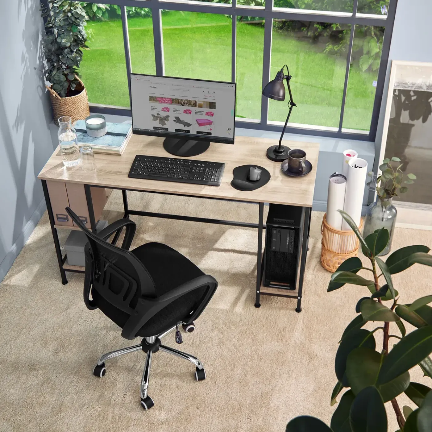 Tectake Bureau Stoke 137x55x75cm - Industrieel Licht Hout - Eiken Sonoma