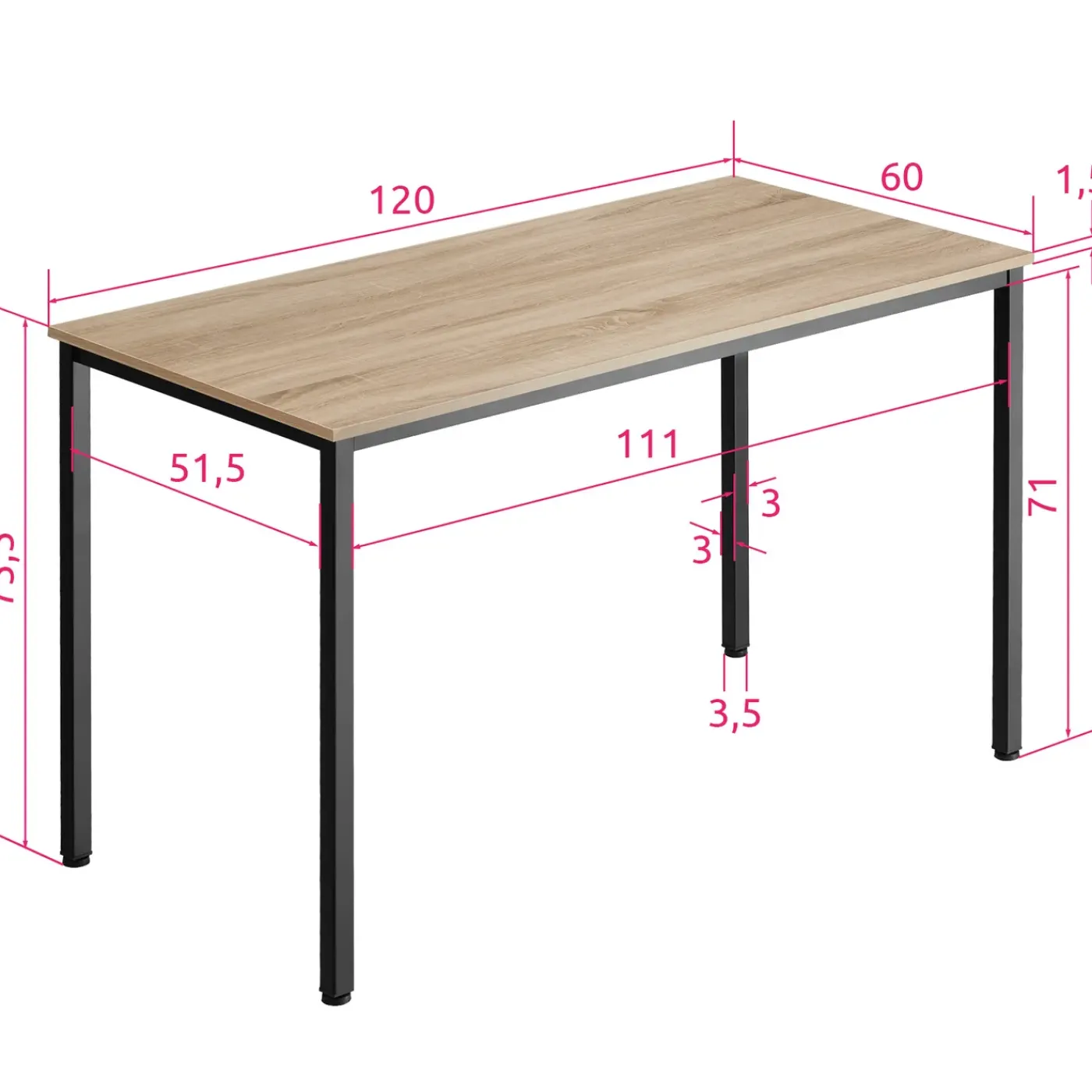 Tectake Bureau Vanport 120x60x75,5cm - Industrieel Licht Hout - Eiken Sonoma