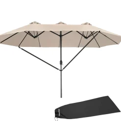 Tectake Dubbele Parasol Silia 460x270 Cm Met 3 Windvakken - Beige