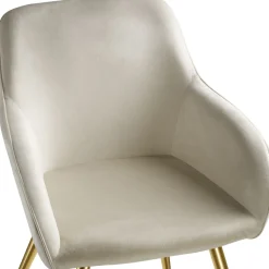 Tectake Eetkamerstoel Set Van 6, Fluweellook, Met Armleuningen, Ergonomisch Design, Crème/goud