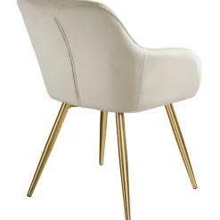 Tectake Eetkamerstoel Set Van 6, Fluweellook, Met Armleuningen, Ergonomisch Design, Crème/goud