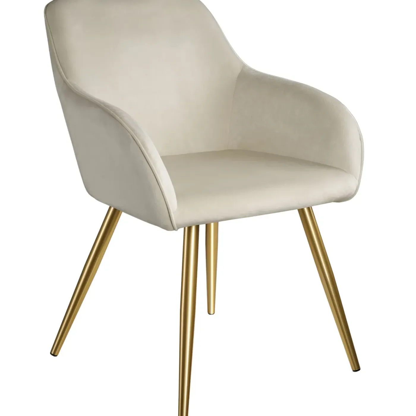Tectake Eetkamerstoel Set Van 6, Fluweellook, Met Armleuningen, Ergonomisch Design, Crème/goud