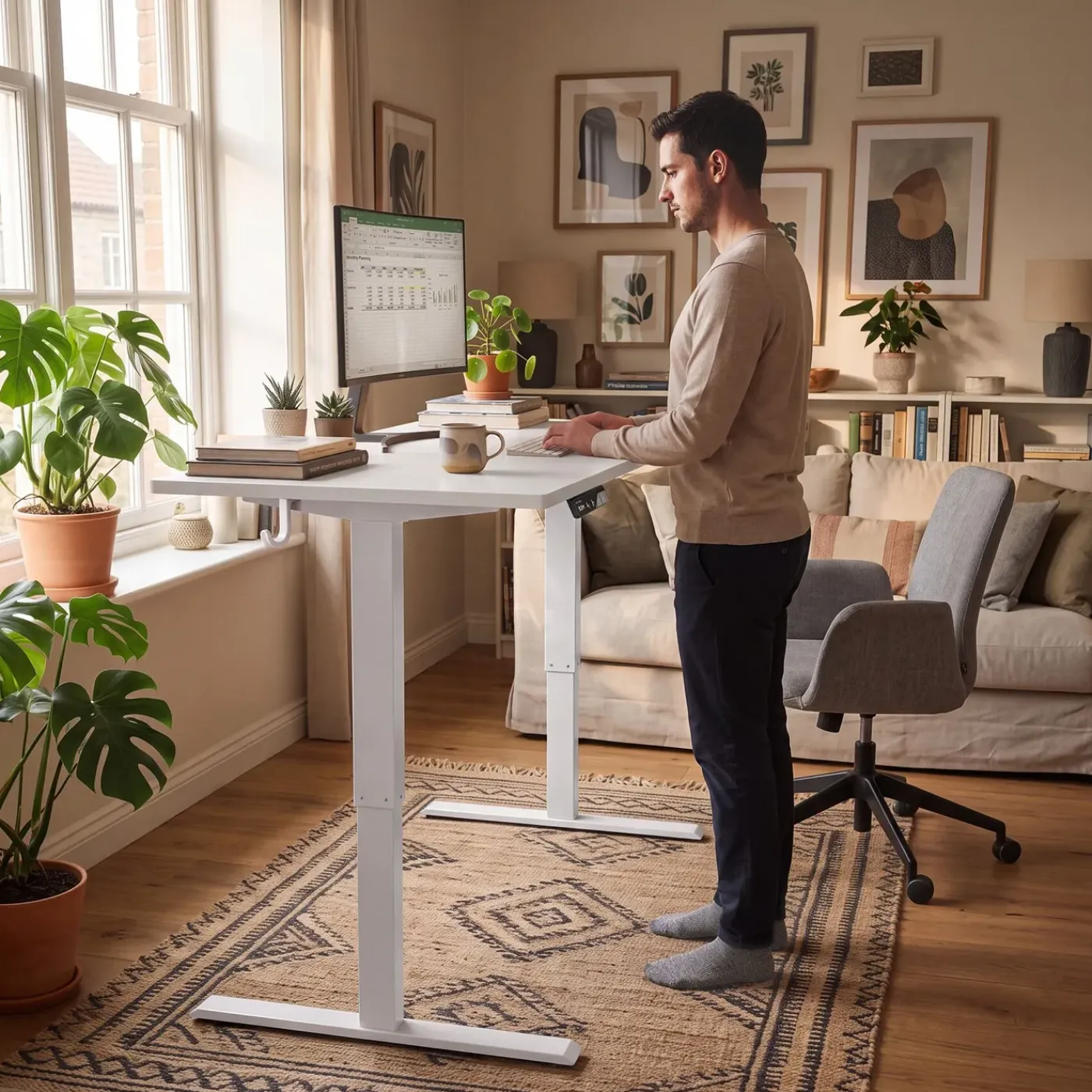 Tectake Elektrisch Verstelbaar Bureau - Onderstel 2 Niveaus - Wit - 120 X 60 Cm - Met Geheugen