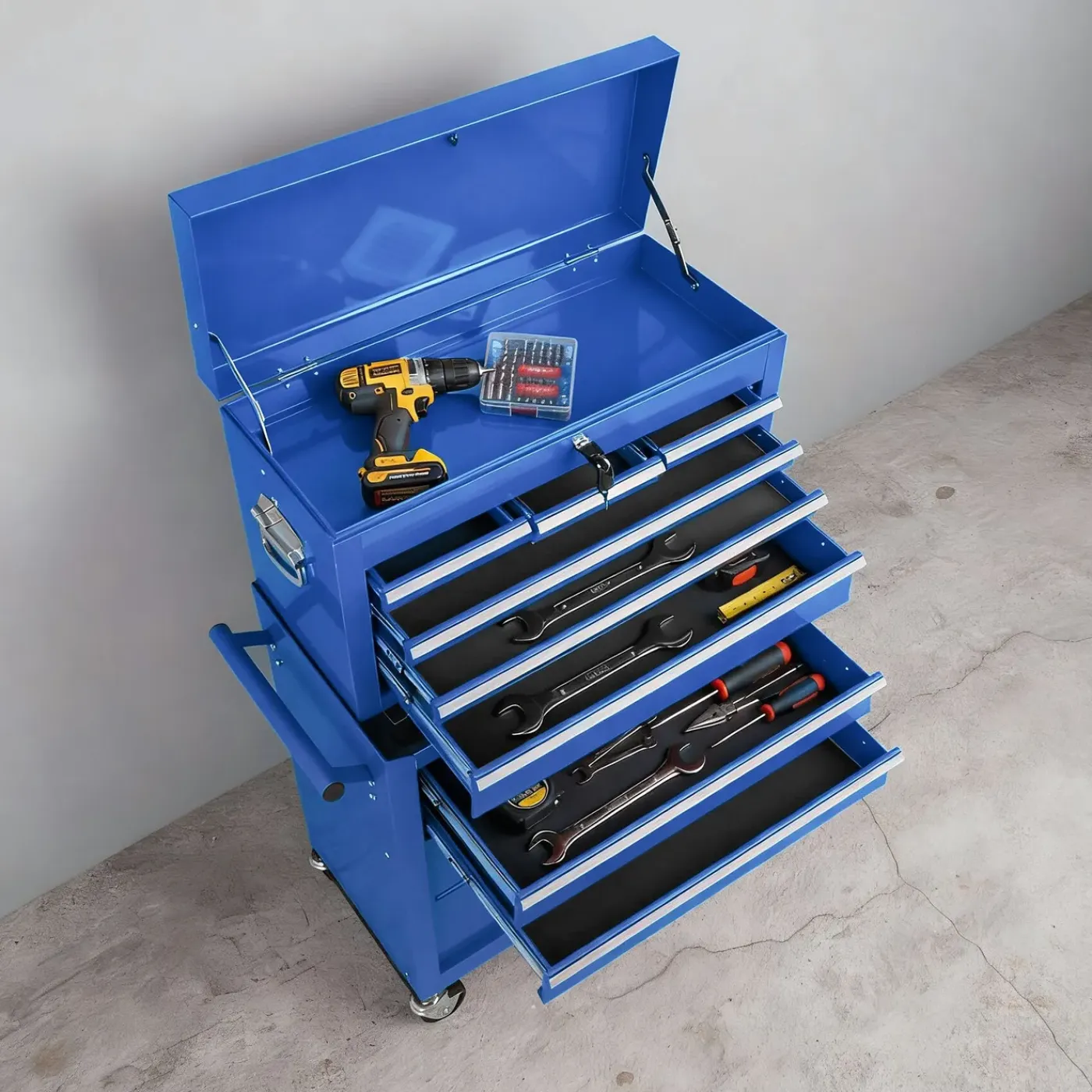 Tectake Gereedschapswagen Met 10 Vakken - Blauw