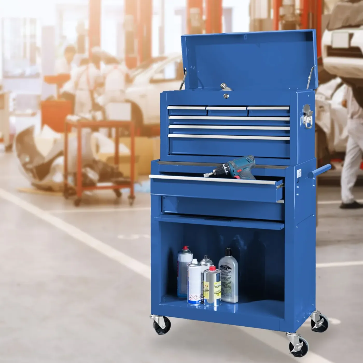 Tectake Gereedschapswagen Met 10 Vakken - Blauw