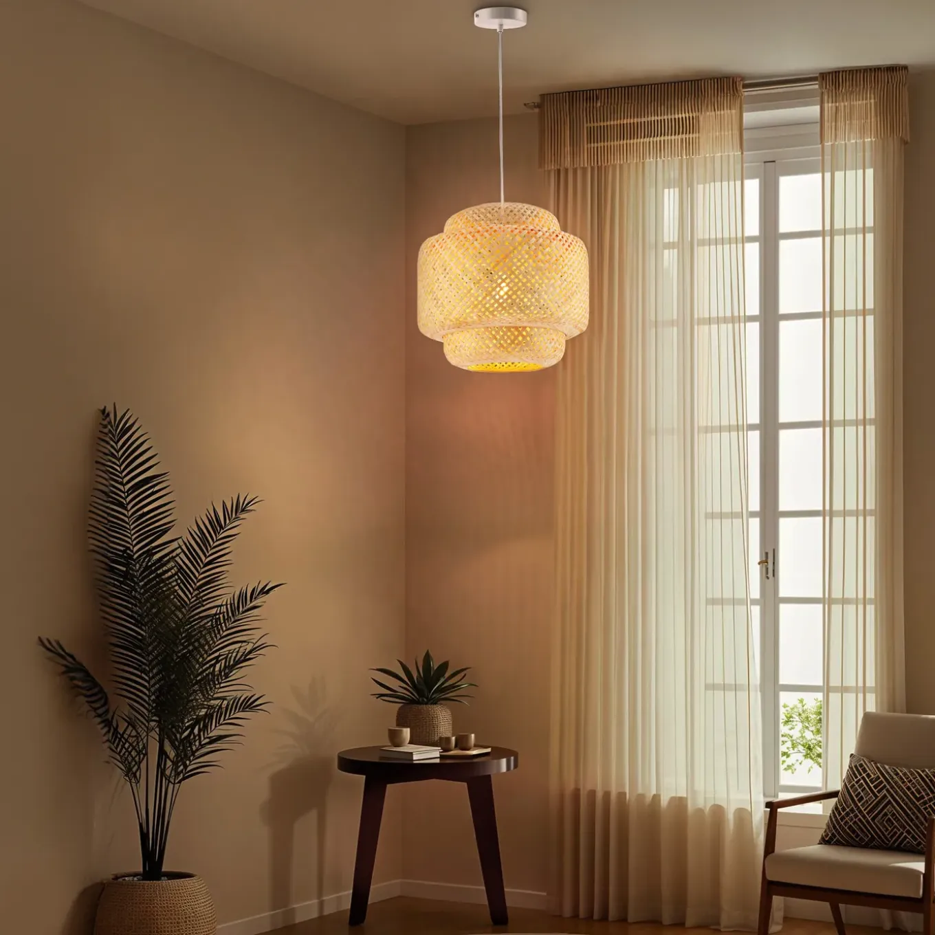 Tectake - Hanglamp Lignea Lux Van Bamboe, In Boho-stijl, 40w - Bruin
