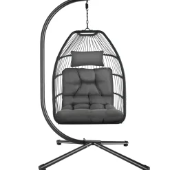 Tectake Hangstoel Ariane Met Standaard En Kussens 160kg - Donkergrijs
