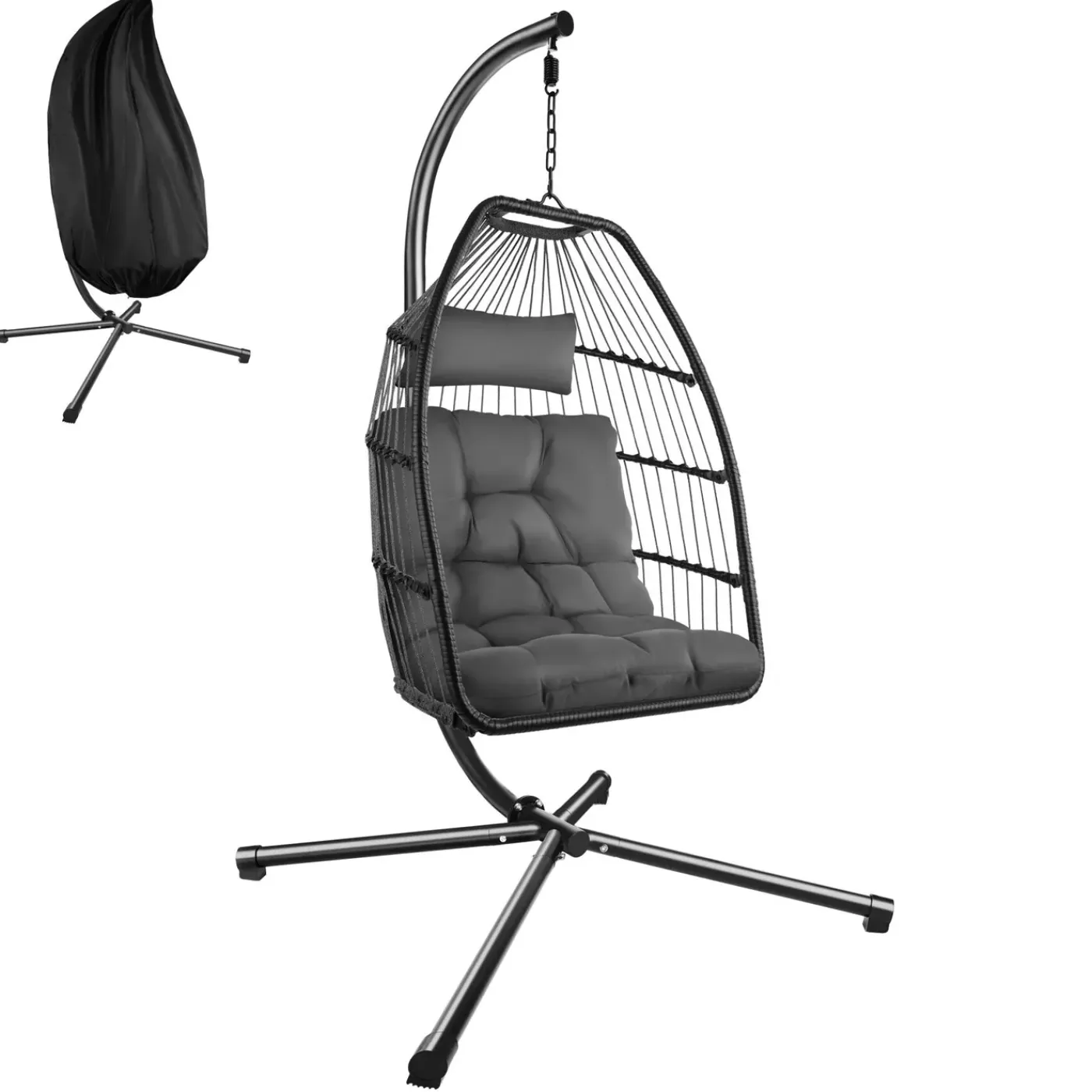 Tectake Hangstoel Ariane Met Standaard En Kussens 160kg - Donkergrijs