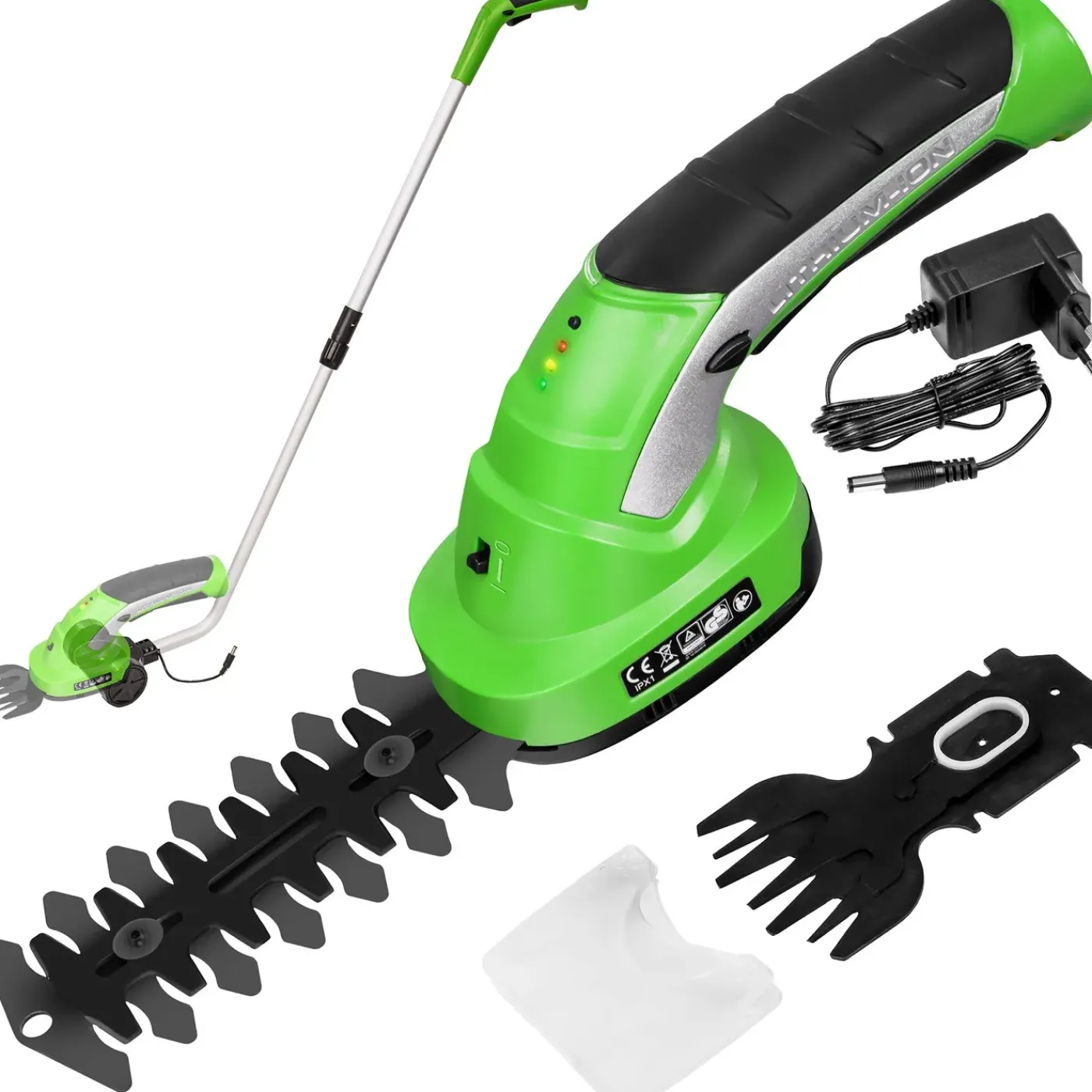 Tectake 2-in-1 Buxus- En Grasschaar Incl. Accu - Heggenschaar Met Ergonomische Telescoopsteel