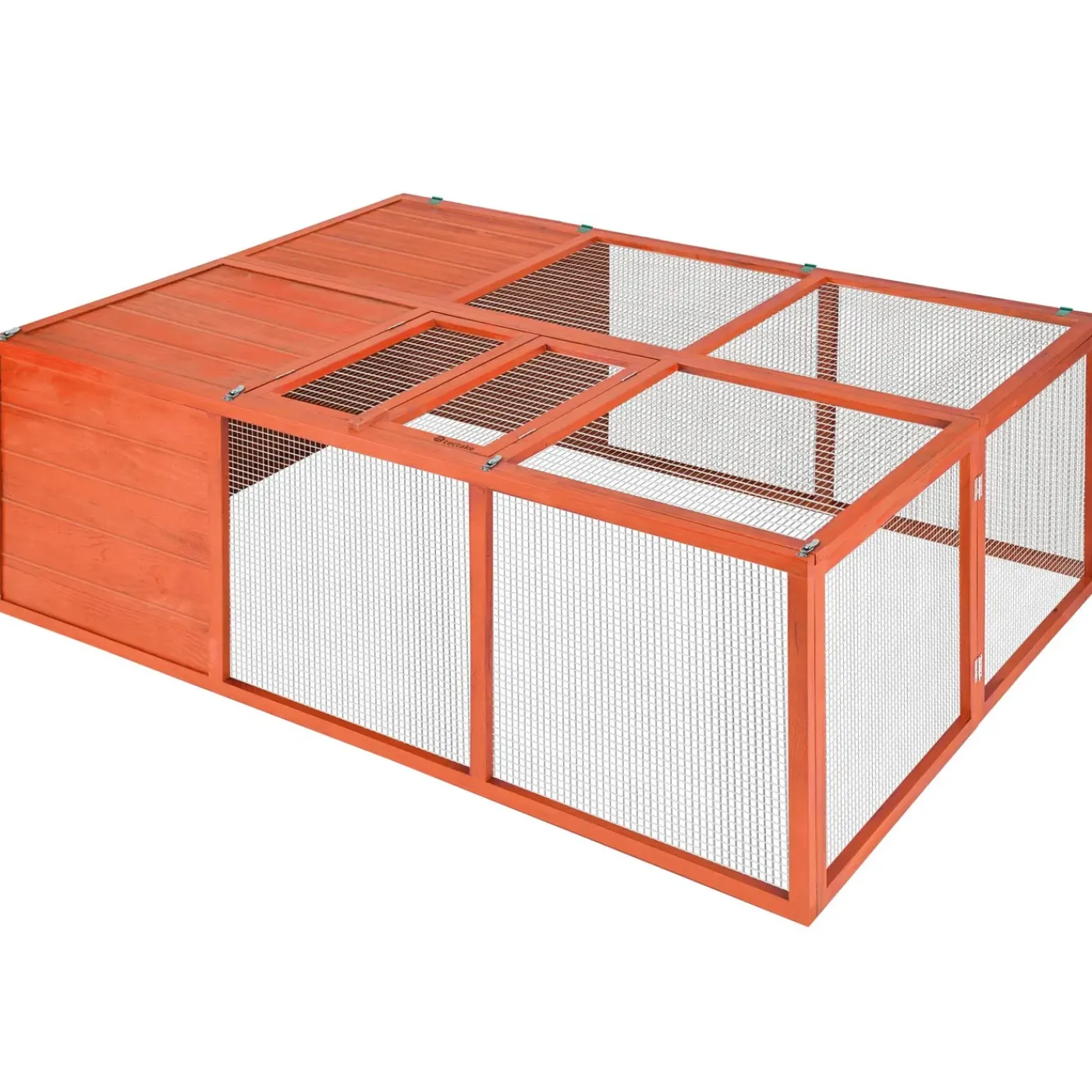 Tectake Konijnenhok Murphy - Opvouwbaar - Met Dakopening - 150x103x53cm - Fijnmazig Rooster - Bruin
