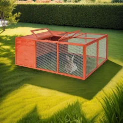 Tectake Konijnenhok Murphy - Opvouwbaar - Met Dakopening - 150x103x53cm - Fijnmazig Rooster - Bruin