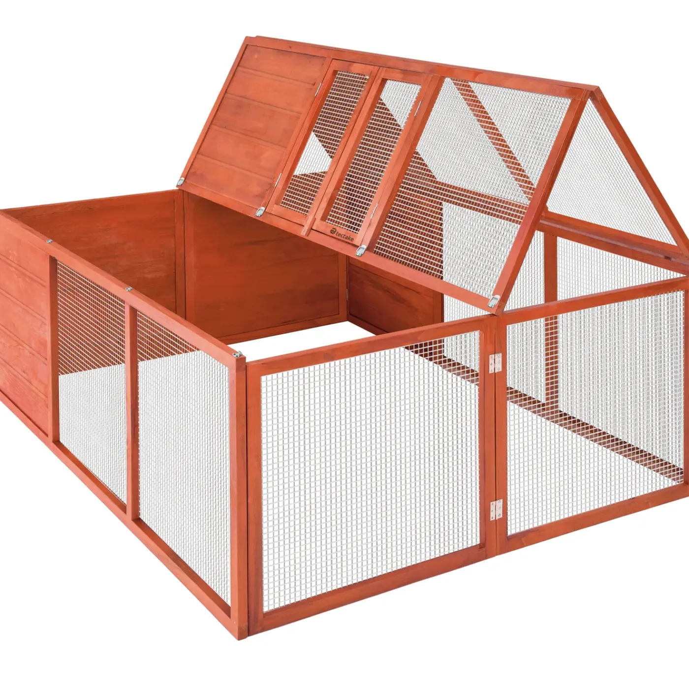 Tectake Konijnenhok Murphy - Opvouwbaar - Met Dakopening - 150x103x53cm - Fijnmazig Rooster - Bruin