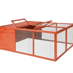 Tectake Konijnenhok Murphy - Opvouwbaar - Met Dakopening - 150x103x53cm - Fijnmazig Rooster - Bruin