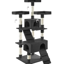 Tectake Krabpaal Barney 170cm - Met 2 Kattenhuisjes - Zwart