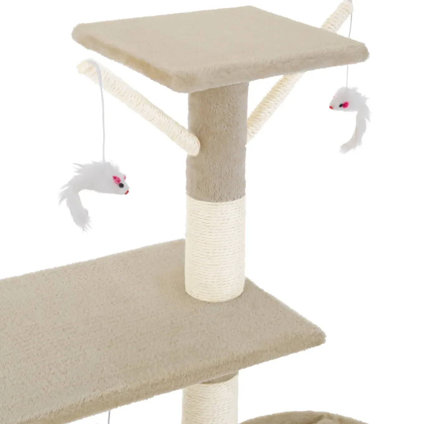 Tectake Krabpaal Dominik 144cm - Met Kattenhuisje - Beige