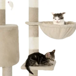 Tectake Krabpaal Dominik 144cm - Met Kattenhuisje - Beige