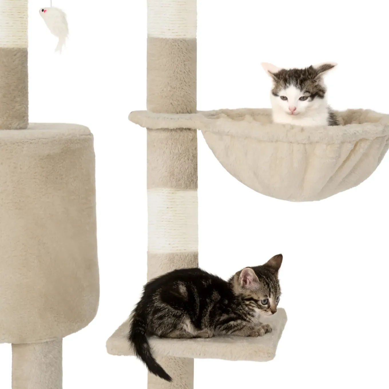 Tectake Krabpaal Dominik 144cm - Met Kattenhuisje - Beige