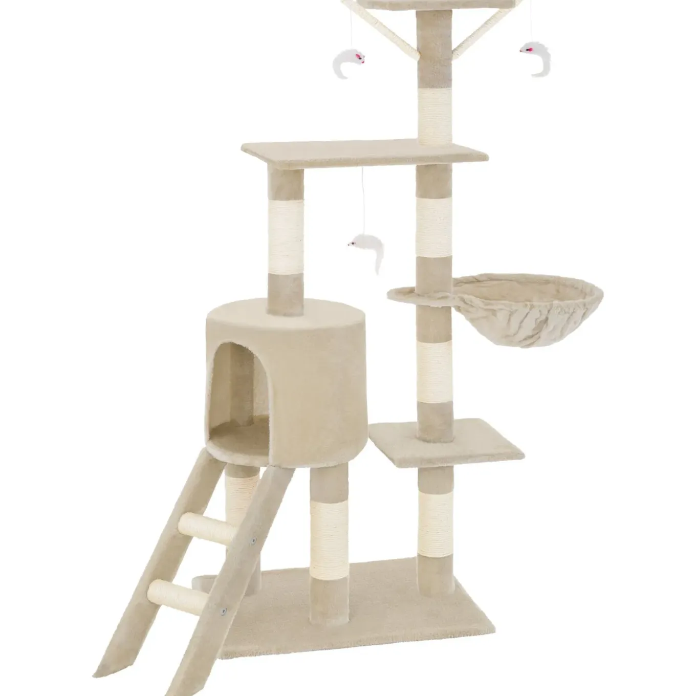 Tectake Krabpaal Dominik 144cm - Met Kattenhuisje - Beige
