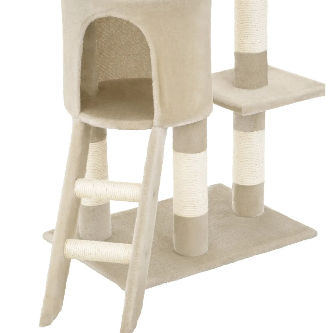 Tectake Krabpaal Dominik 144cm - Met Kattenhuisje - Beige