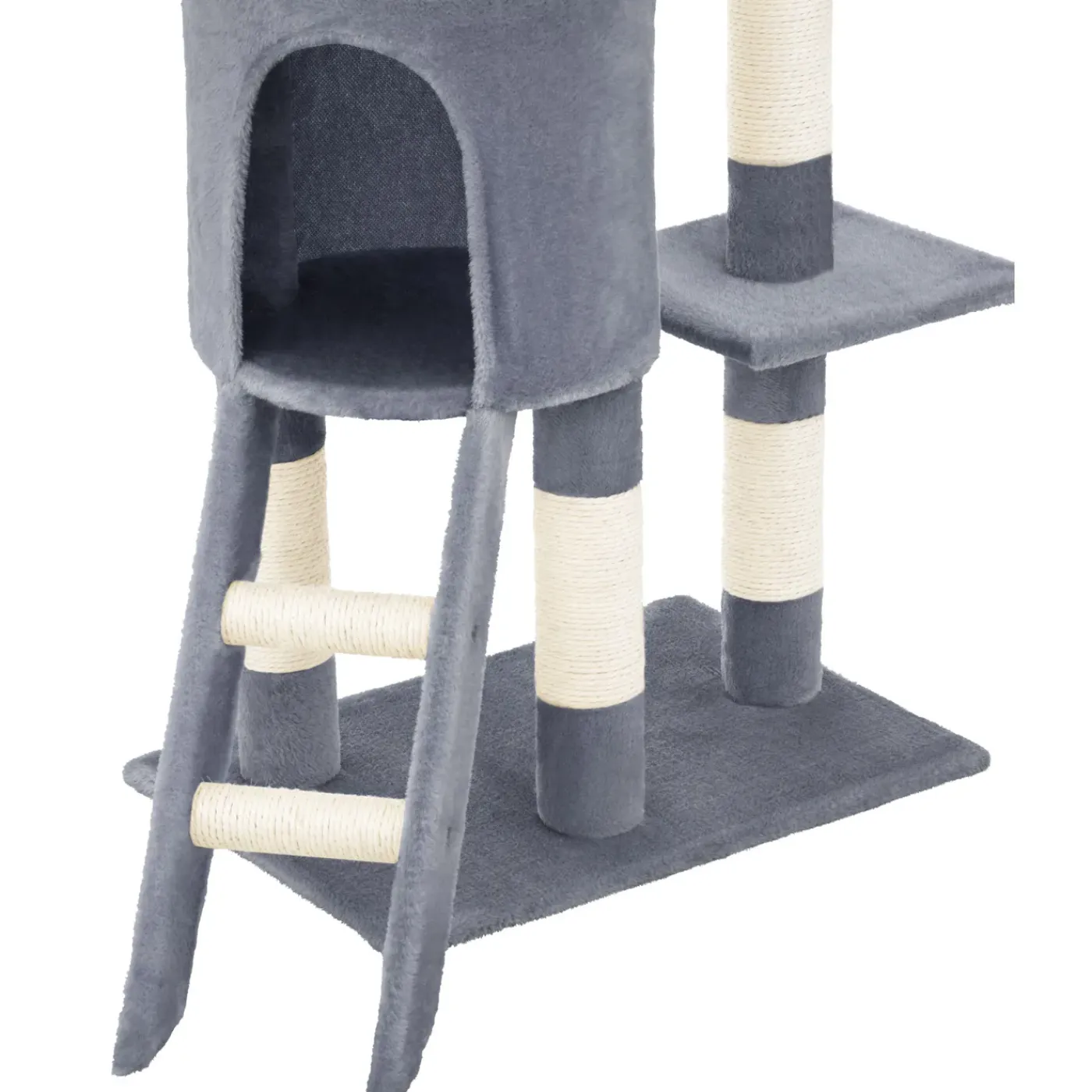 Tectake Krabpaal Dominik 144cm - Met Kattenhuisje - Grijs