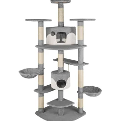 Tectake Krabpaal Fippi 201cm - Met 2 Kattenhuisjes - Grijs/wit