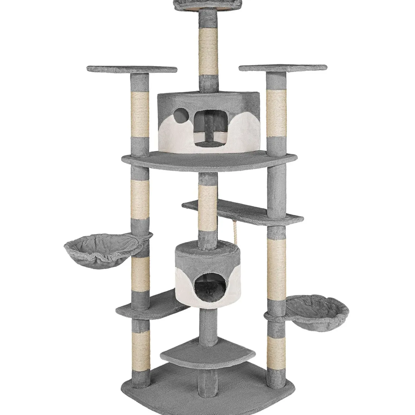 Tectake Krabpaal Fippi 201cm - Met 2 Kattenhuisjes - Grijs/wit