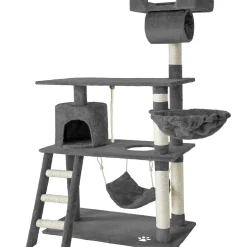 Tectake Krabpaal Marcel 141cm - Met Kattenhuisje - Grijs