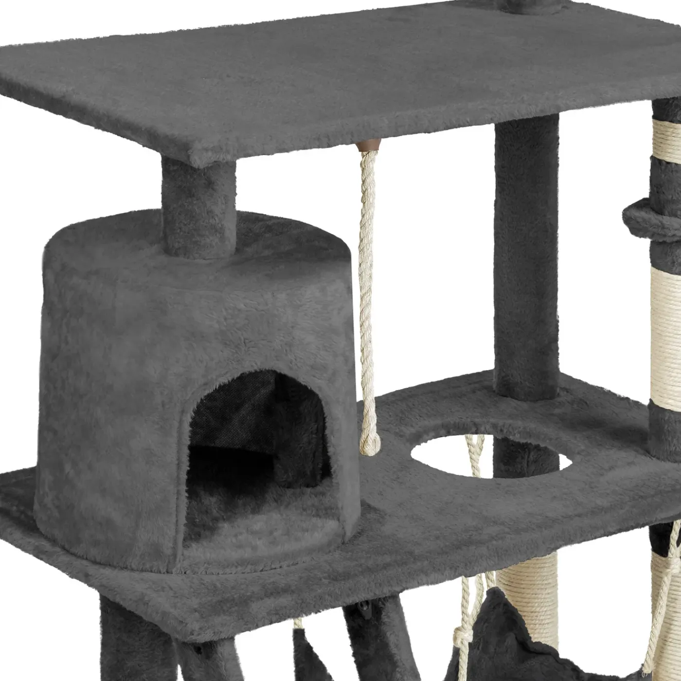 Tectake Krabpaal Marcel 141cm - Met Kattenhuisje - Grijs