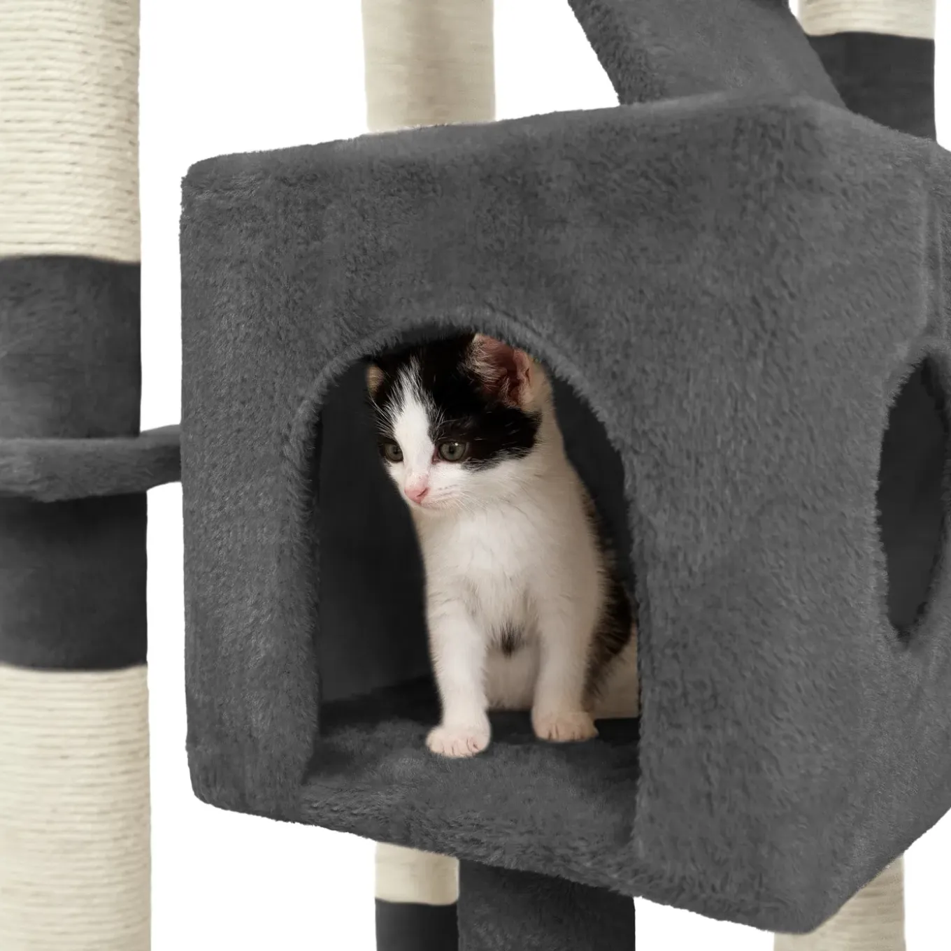 Tectake Krabpaal Mogli 170cm - Met 2 Kattenhuizen - Grijs
