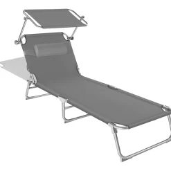 Tectake Ligbed met Zonnescherm - 4 Niveaus - Met Hoofdkussen - Ligstoel - Strandstoel