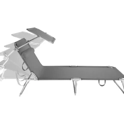Tectake Ligbed met Zonnescherm - 4 Niveaus - Met Hoofdkussen - Ligstoel - Strandstoel
