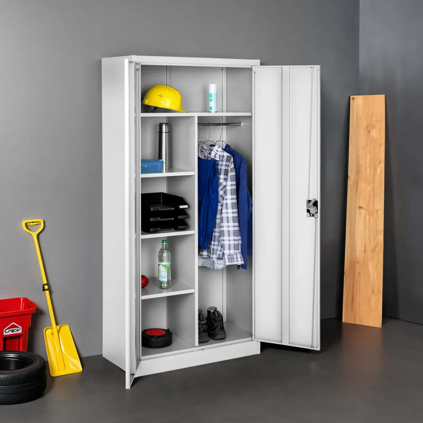 Tectake - Lockerkast - Afsluitbaar - 6 Vakken - Grijs - Gepoedercoat - 180x80x40 Cm