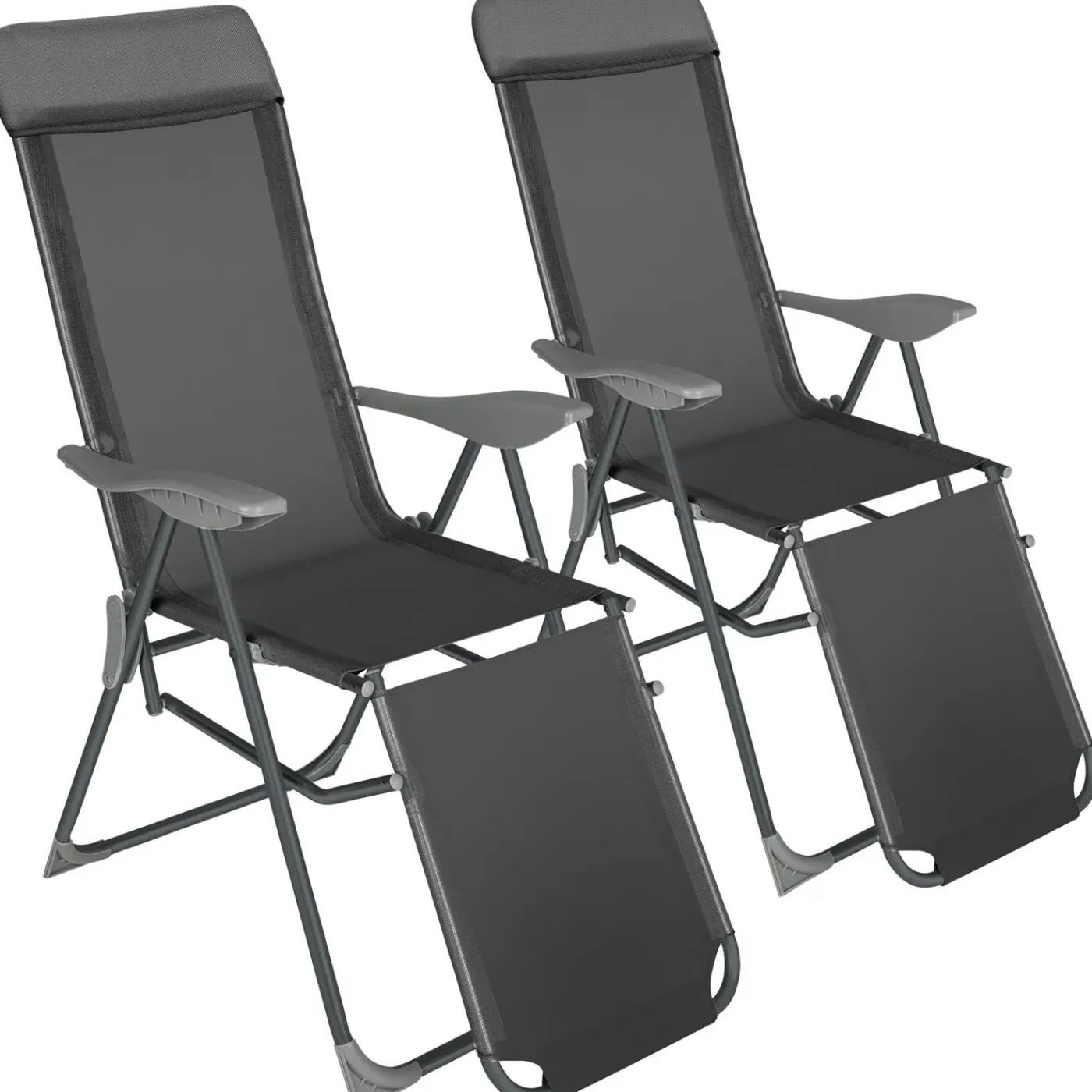 Tectake 2 Opvouwbare Aluminium Tuinstoelen Met Rug- En Voetsteun - Set Van 2 - Antraciet