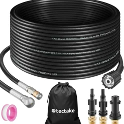 Tectake Rioolreinigingsslang-set Incl. 2 Sproeiers & 3 Adapters - Zwart