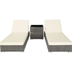 Tectake 2 Rotan Ligstoelen Met Aluminium Frame En Tafel - Inclusief Beschermhoes - Grijs