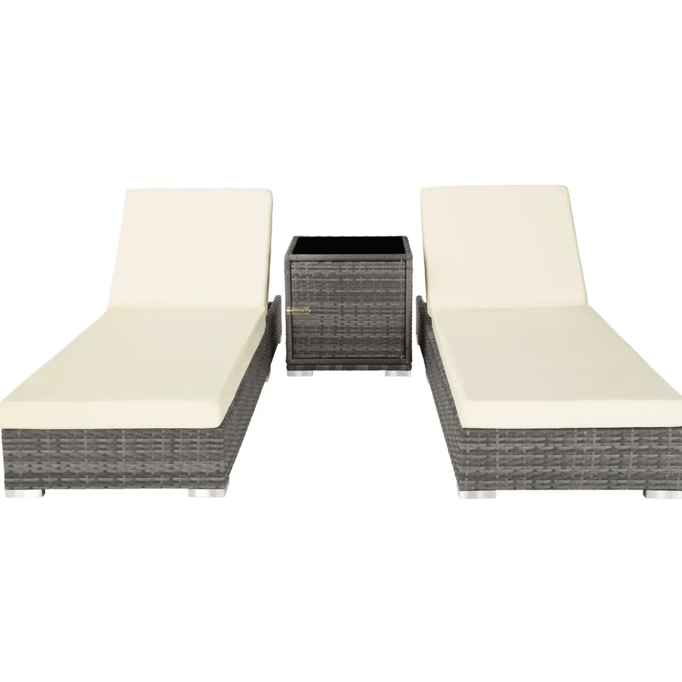 Tectake 2 Rotan Ligstoelen Met Aluminium Frame En Tafel - Inclusief Beschermhoes - Grijs