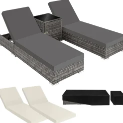 Tectake 2 Rotan Ligstoelen Met Aluminium Frame En Tafel - Inclusief Beschermhoes - Grijs