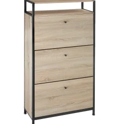Tectake - Schoenenkast - Met 3 Kleppen - Industrieel Licht Hout, Eiken Sonoma