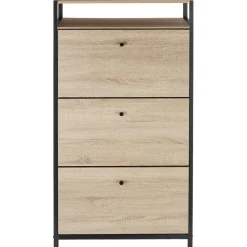Tectake - Schoenenkast - Met 3 Kleppen - Industrieel Licht Hout, Eiken Sonoma