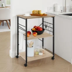 Tectake Serveerwagen Rugby 65,5x45,5x88,5cm - Industrieel Licht Hout - Eiken Sonoma