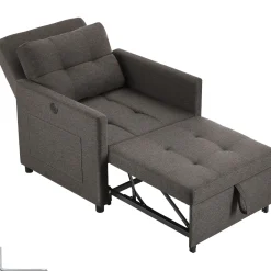 Tectake - Slaapstoel 3-in-1 6-voudig Verstelbare Rug Donkergrijs 82 X 80 X 86 Cm