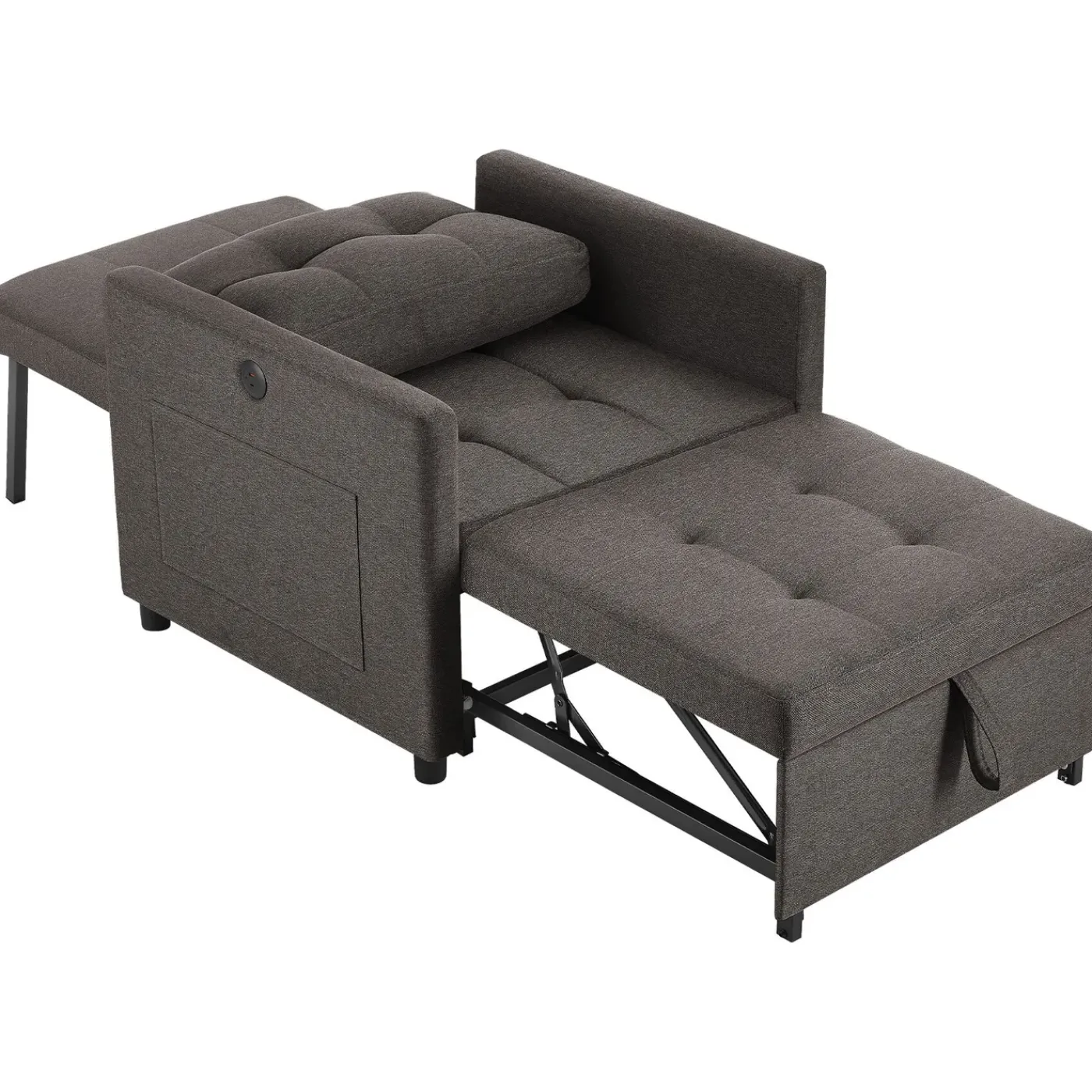 Tectake - Slaapstoel 3-in-1 6-voudig Verstelbare Rug Donkergrijs 82 X 80 X 86 Cm