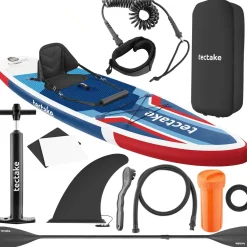 Tectake - Stand-up-paddleboard - Opblaasbaar - Kajakzitting - Tot 200 Kg - Rood En Blauw