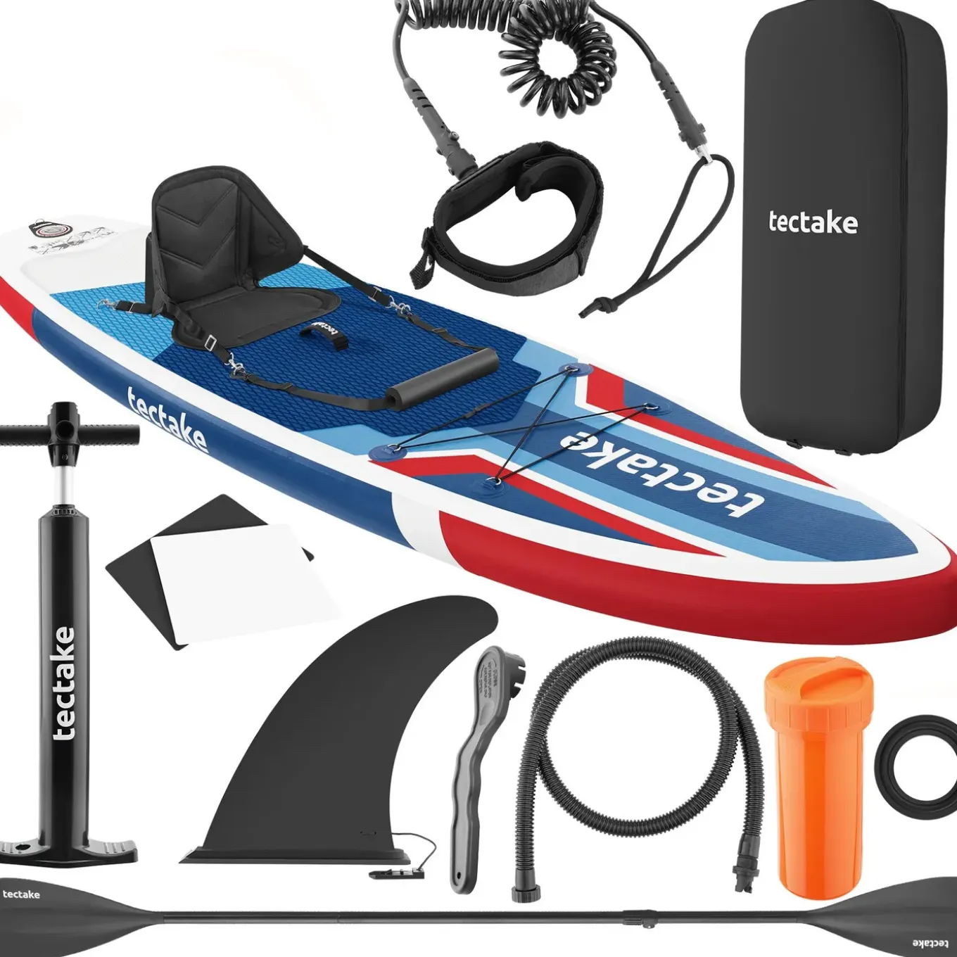 Tectake - Stand-up-paddleboard - Opblaasbaar - Kajakzitting - Tot 200 Kg - Rood En Blauw
