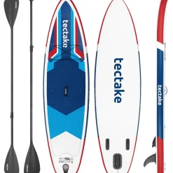 Tectake - Stand-up-paddleboard - Opblaasbaar - Kajakzitting - Tot 200 Kg - Rood En Blauw