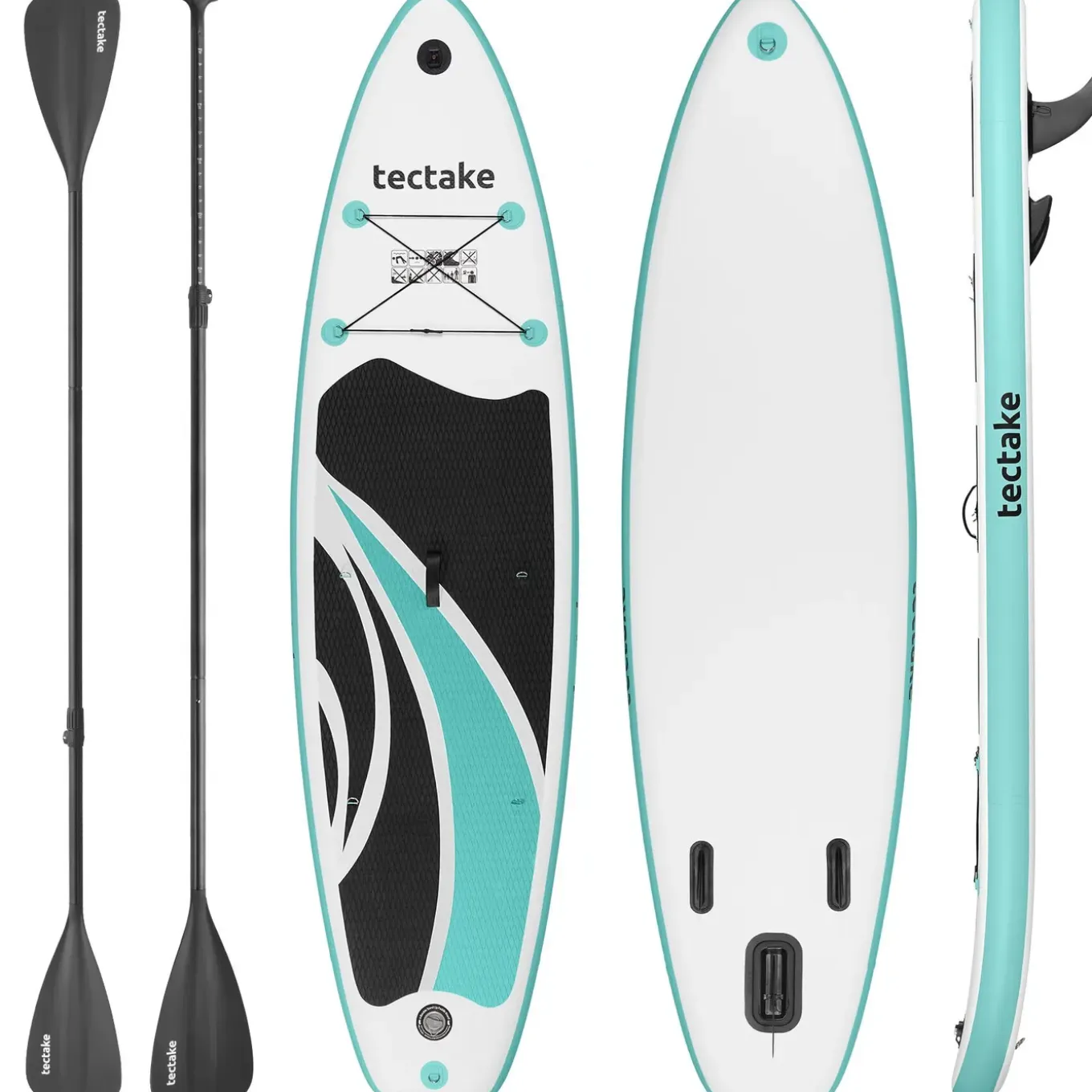 Tectake - Stand-up-paddleboard - Opblaasbaar - Tot 200 Kg - Antislip - Wit Turkoois