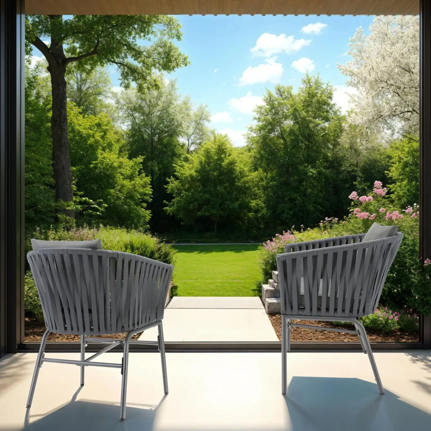 Tectake Stoelset Valeiras In Rope-design - Dikke Kussens - 60x61x77cm