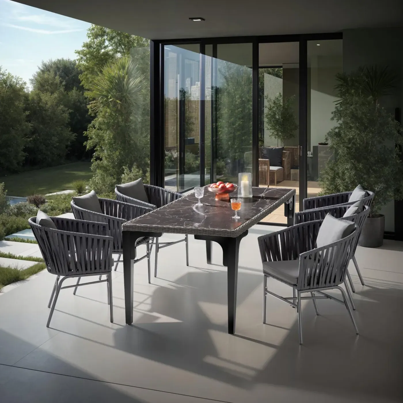 Tectake Stoelset Valeiras In Rope-design - Dikke Kussens - 60x61x77cm
