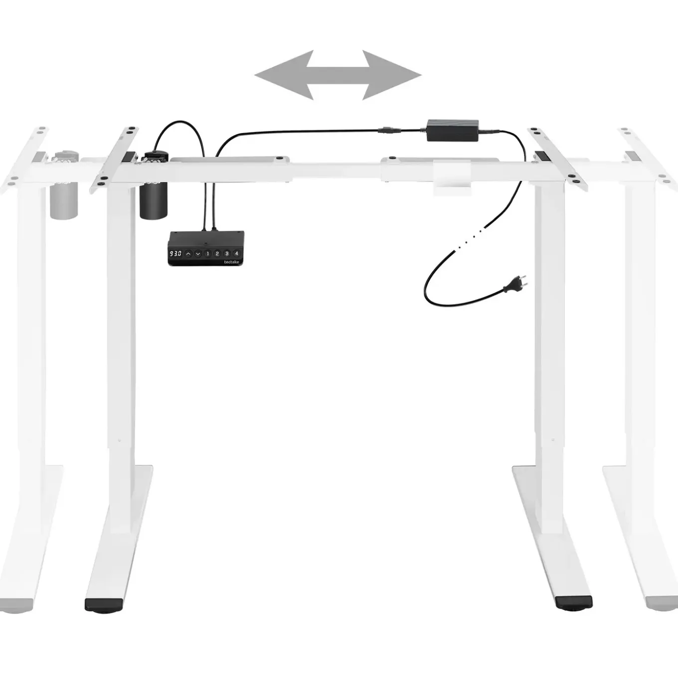 Tectake Tafelonderstel Elektrisch In Hoogte Verstelbaar - Geheugenfunctie. 85-129x65x71-121cm - Wit