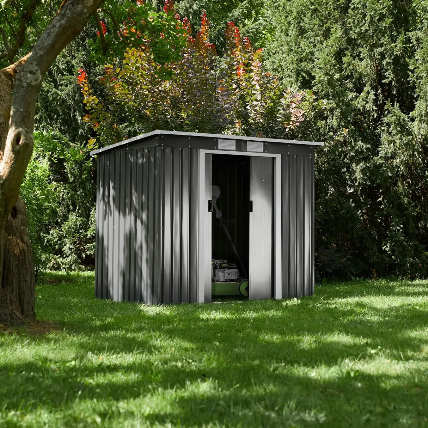 Tectake Tuinhuis Met Hellend Dak - Grijs/wit